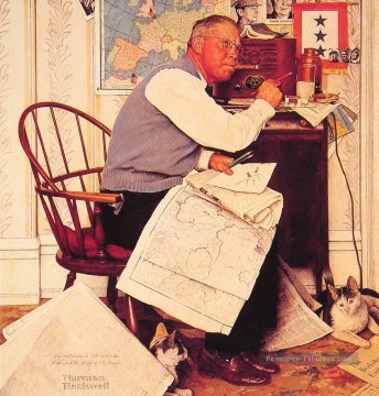 Norman Rockwell Painting - man charting wmaneuvers 1944 Norman Rockwell